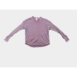 Offline by Aerie Waffle Knit V-Neck Top Purple XXS Oversized Thermal Long Sleeve